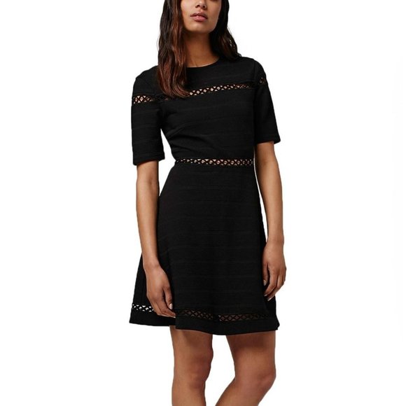 Topshop Openwork Inset Fit/Flare Dress - Black - 6 - Picture 1 of 10